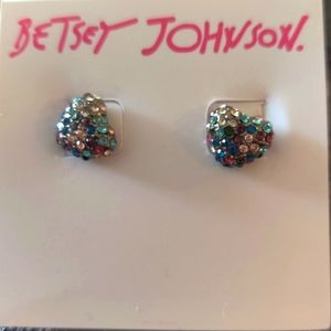 Brand new Betsy Johnson small pave heart earrings